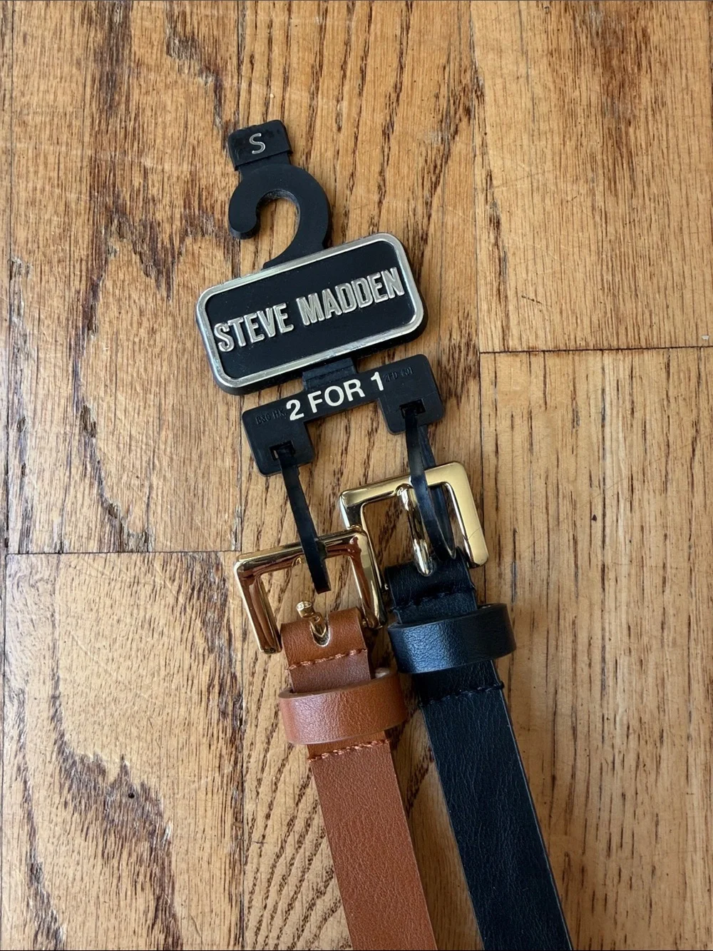 NWT Steve Madden Men's Belt Duo - Black & Brown with Gold Buckles